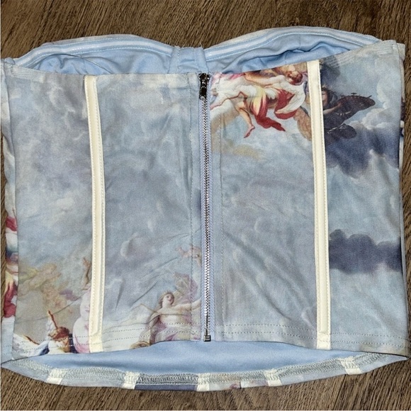 Blue and White Bustier Top with Sweetheart Neckline - Picture 5 of 6